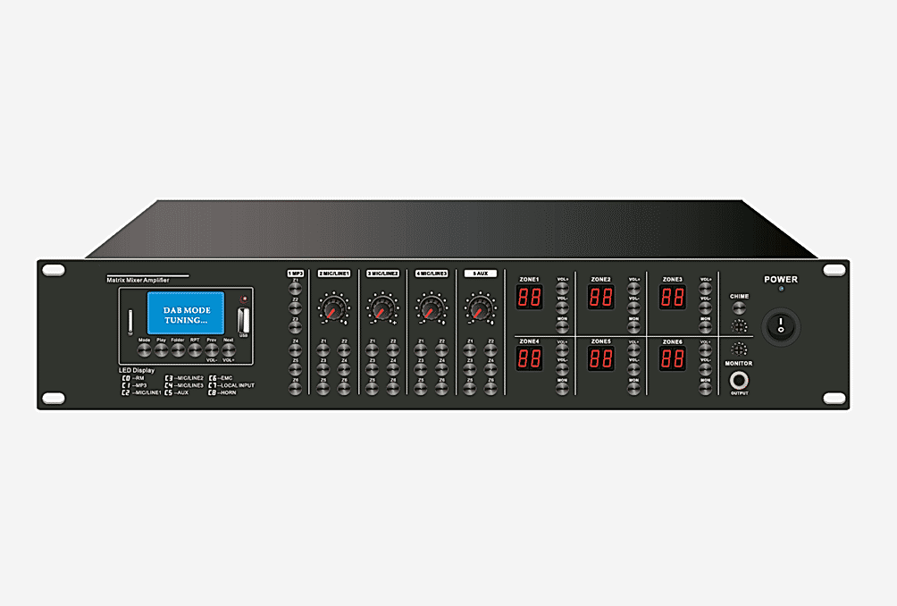 Decon - PA 6×6 Matrix Mixer Amplifier +USB/SD/FM/Bluetooth