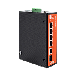 Wi-Tek - 4 x 10/100 + 1 x 10/100/1000 + 1 x SFP Fiber Uplink Industrial PoE Switch with 4Port PoE / Toplam 6Port Yönetilemez