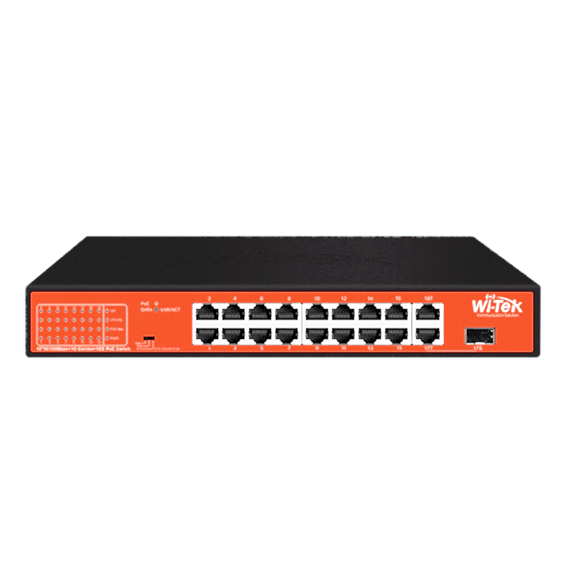 Wi-Tek - 16 Port Poe 250Mt. Mesafe Switch
